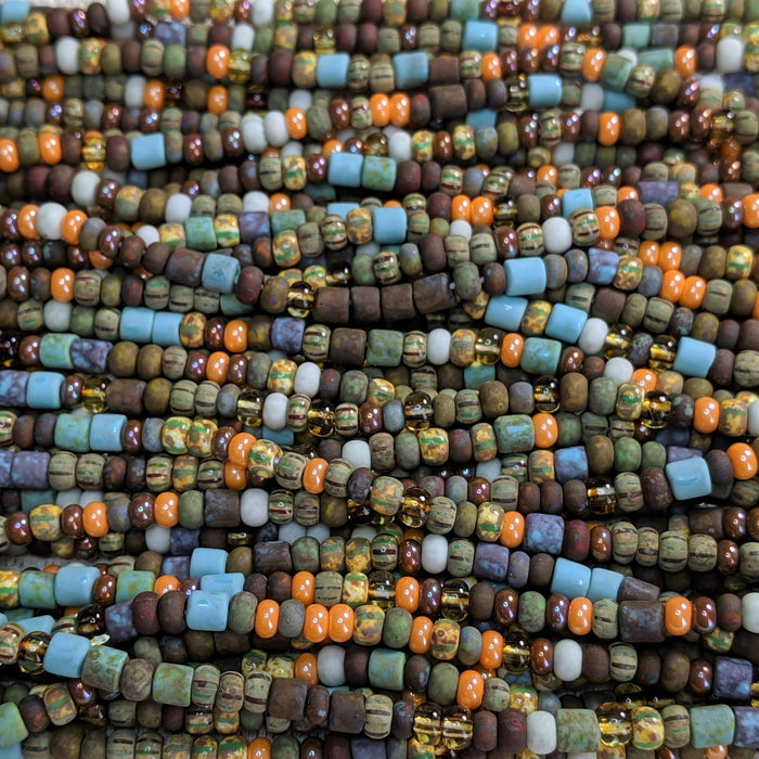 Matte Fall Harvest Picasso Mix Czech Glass 5mm Tile Beads and 6/0 Czech Glass Seed Beads - 20 Inch Strand (BW45) - Beads and Babble