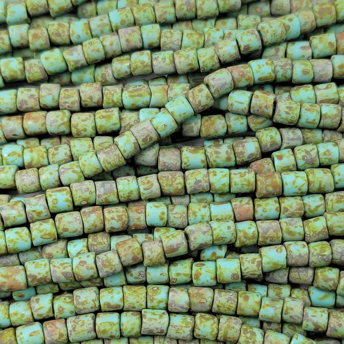 Matte Opaque Green Turquoise Picasso - Size 4mm Czech Glass Tile Beads - 18 Inch Strand (BW93) - Beads and Babble
