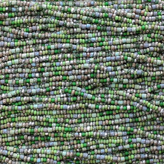 Matte Silver Splash Turquoise Picasso Mix Czech Glass 5mm Tile Beads and 6/0 Czech Glass Seed Beads - 20 Inch Strand (BW13) - Beads and Babble