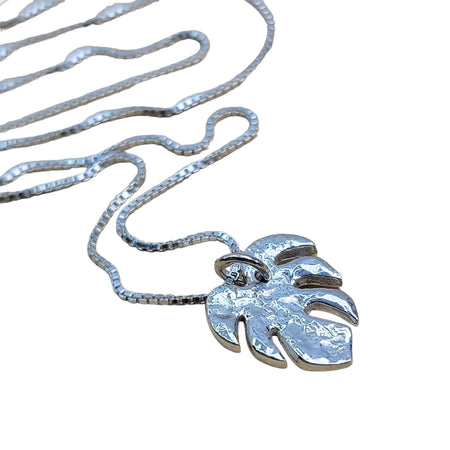 Monstera Leaf Textured Sterling Silver Necklace - Choose your chain length - Beads and Babblesterling silver necklace