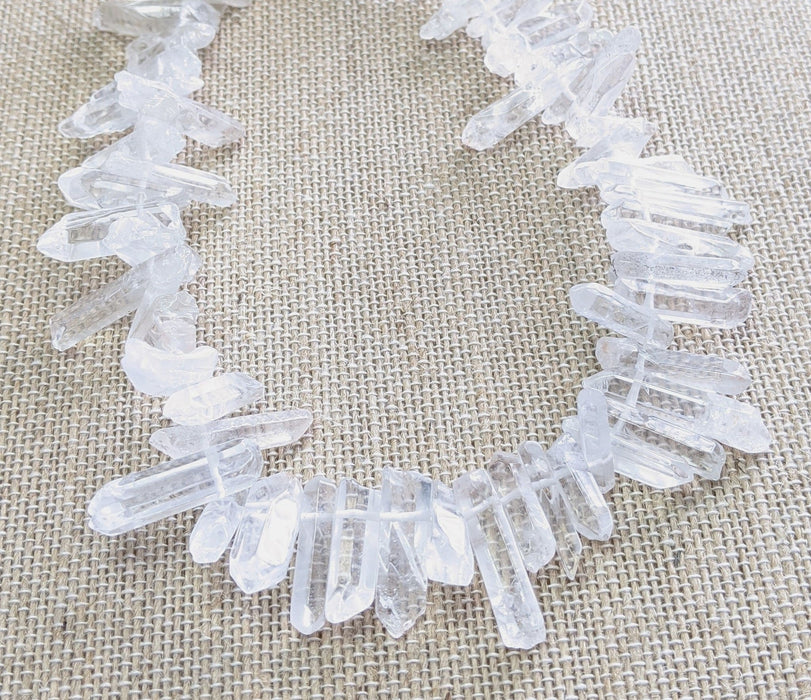 Natural Crystal Quartz Gemstone Beads - 36mm to 10mm Long by 10mm to 4mm Wide by 10mm to 4mm Thick - 15 Inch Strand (GEM11) - Beads and Babble
