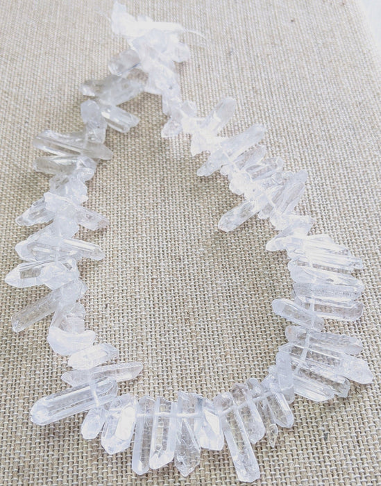 Natural Crystal Quartz Gemstone Beads - 36mm to 10mm Long by 10mm to 4mm Wide by 10mm to 4mm Thick - 15 Inch Strand (GEM11) - Beads and Babble
