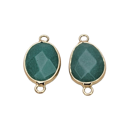Natural Faceted Dark Green Aventurine & Brass Connector Links Earring Component - Qty 2 (LINK03) - Beads and Babblegemstone beads