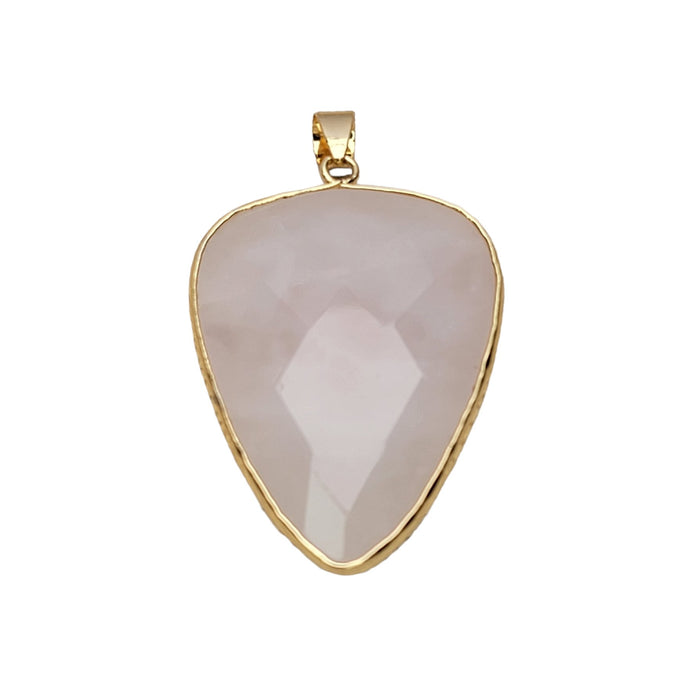 Natural Faceted Rose Quartz & Brass Pendant - Qty 1 (PEND72) - Beads and BabbleLoose Stones