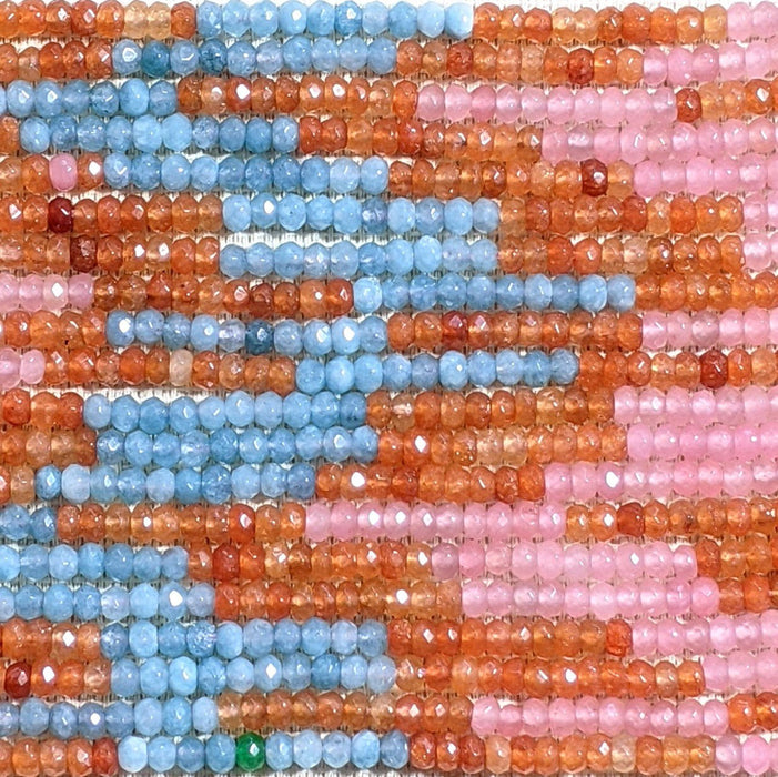 Natural Jade Pink/Blue/Amber Mixed Dyed Gemstone Beads - 4x2mm Faceted Rondelles - 14 Inch Strand (GEM36) - Beads and Babble