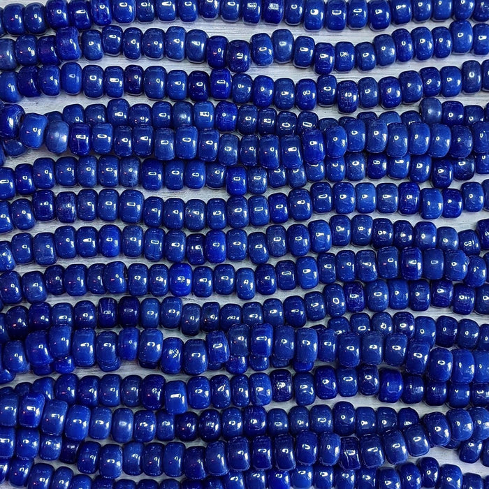 Opaque Dark Blue Luster - Size 9x6mm (3mm hole) Recycled Glass Crow Beads - 24 Inch Strand (ICB19) - Beads and Babble