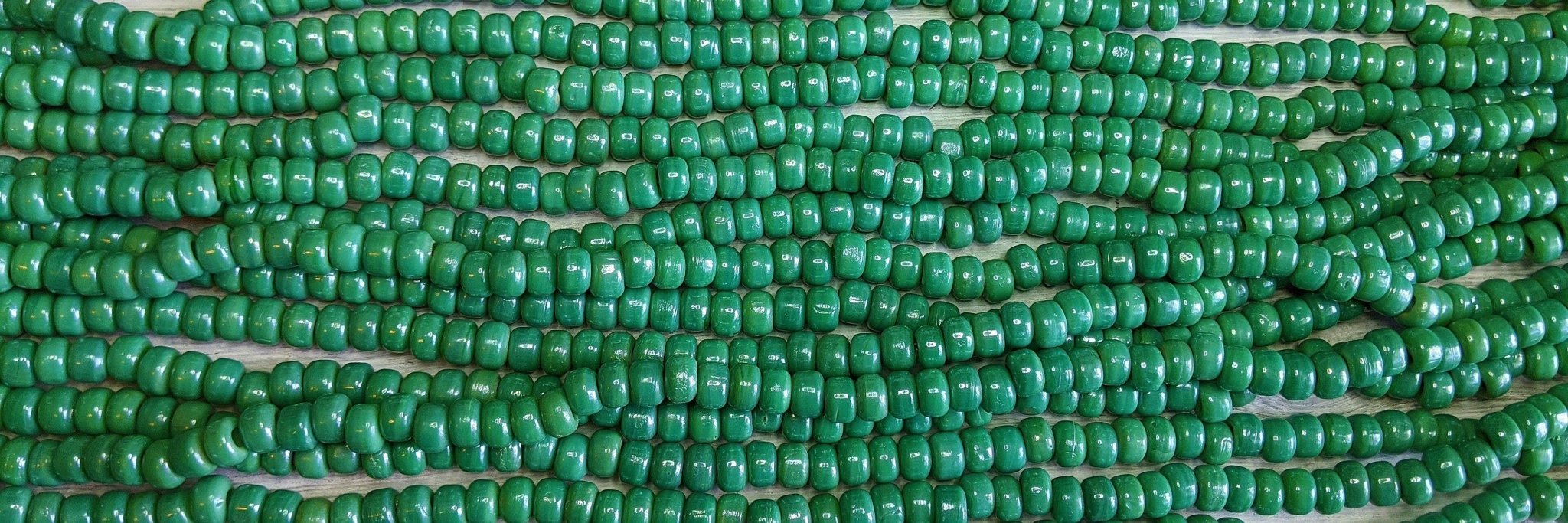 Opaque Green Luster - Size 9x6mm (3mm hole) Recycled Glass Crow Beads - 24 Inch Strand (ICB18) - Beads and Babble