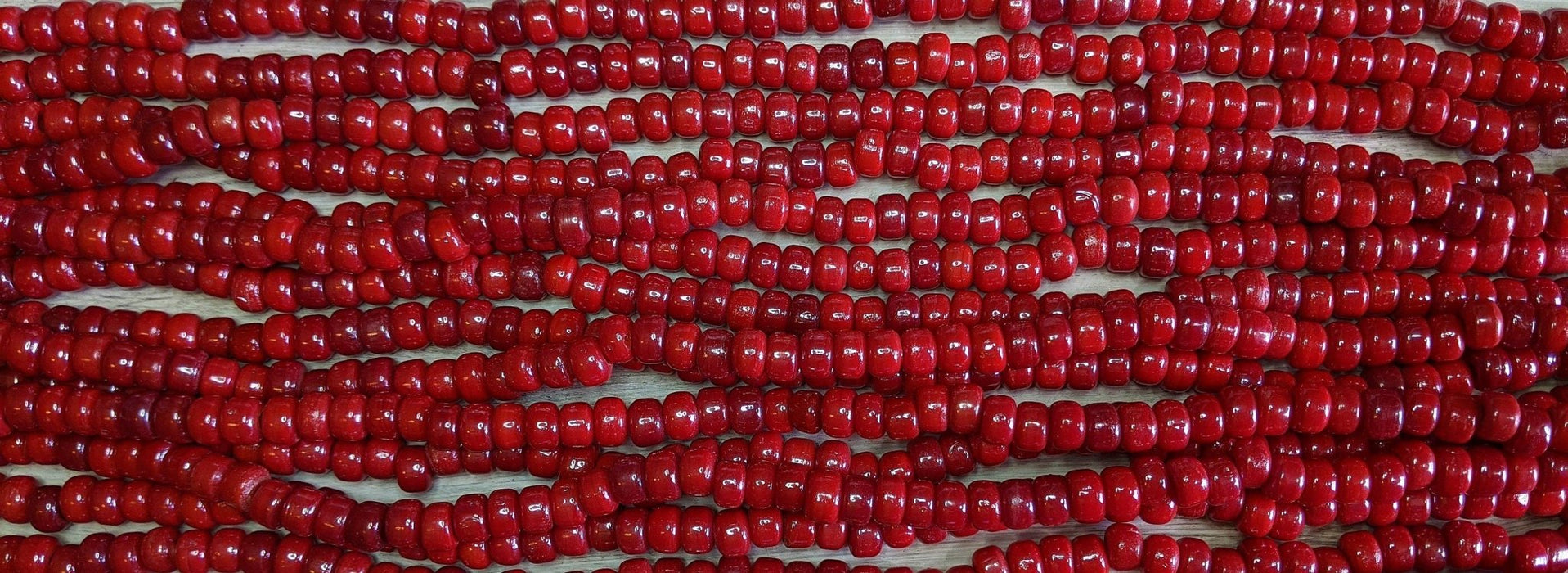 Opaque Red Luster - Size 9x6mm (3mm hole) Recycled Glass Crow Beads - 24 Inch Strand (ICB17) - Beads and Babble