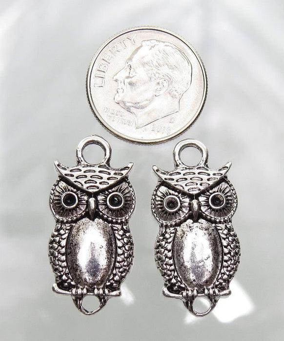 Owl Antique Silver 26x13mm Alloy Metal Connectors/Links/Earring Findings - Qty 4 (MB82A) - Beads and Babble