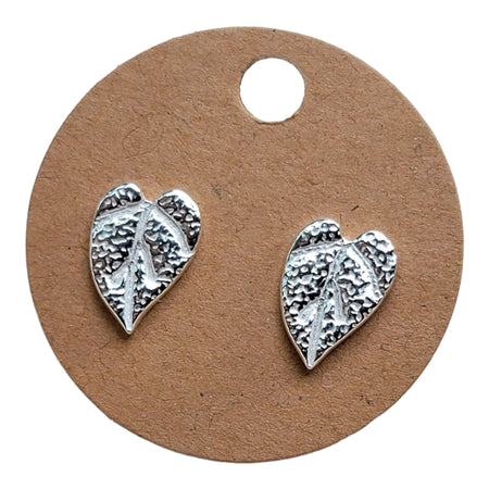 Philodendron Heart Leaf Textured Sterling Silver Stud Earrings - Beads and Babblestud earrings