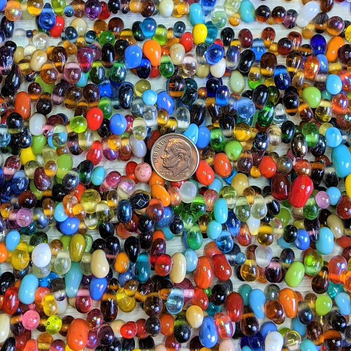 Rainbow Mix - Size 7x5mm to 12x7mm Recycled Glass Teardrop Beads - 30 Inch Strand (AW52) - Beads and Babble