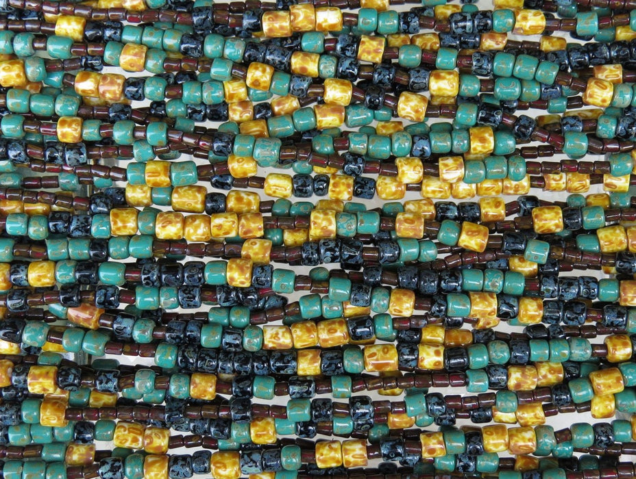 Santorini Opaque Aged Picasso Tile Mix Czech Glass Beads - 20 Inch Strand (BW65) - Beads and Babble