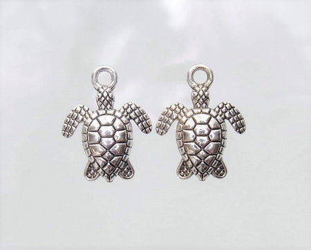 Sea Turtle 16x13x3mm Antique Silver Alloy Metal Charm/Small Pendant - Qty 10 (MB35A) - Beads and Babble