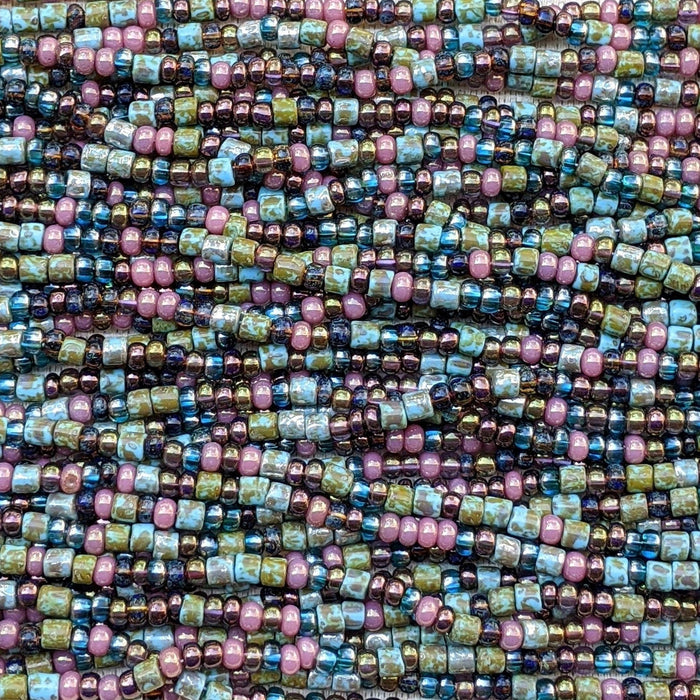 Shimmer Picasso Mix Czech Glass 5mm Tile Beads and 6/0 Czech Glass Seed Beads - 20 Inch Strand (BW79) - Beads and Babble
