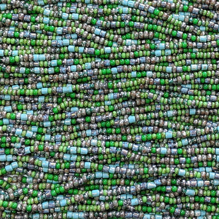 Silver Splash Turquoise Picasso Mix Czech Glass 5mm Tile Beads and 6/0 Czech Glass Seed Beads - 20 Inch Strand (BW14) - Beads and Babble
