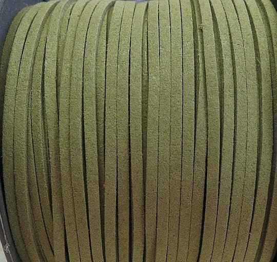 Soft Pliable Olive Green Faux Suede Cord/Lace/Lacing - Sold by the Yard - (FSC07A) - Beads and Babble