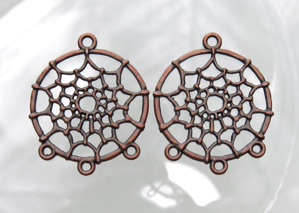 Spiderweb/Dream Catcher Antique Copper 34x28x2mm Alloy Metal Pendants/Links/Earring Findings - Qty 2 (MB77A) - Beads and Babble
