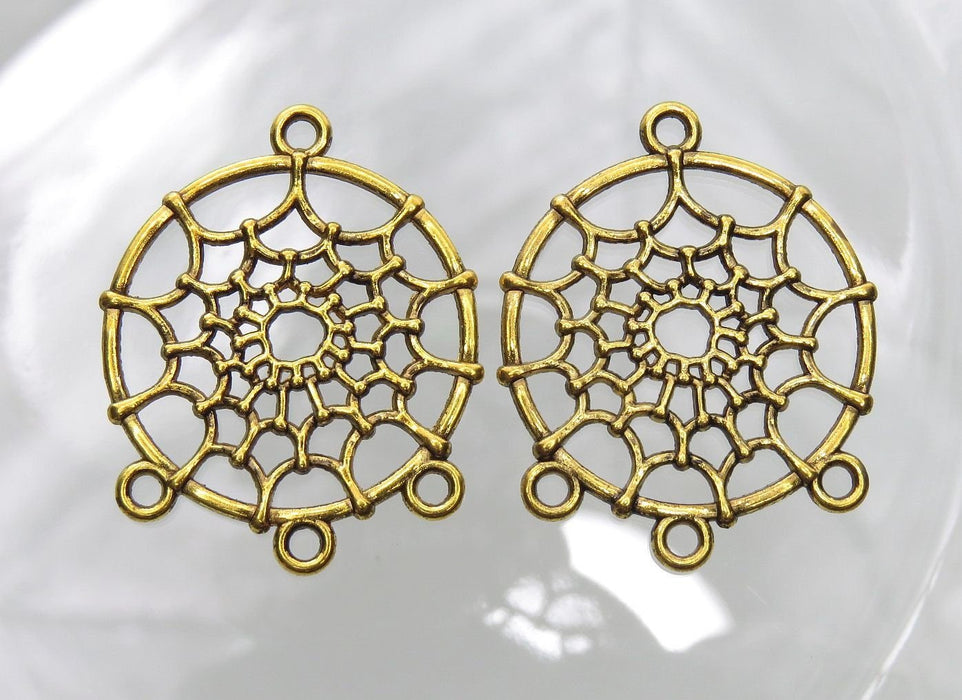 Spiderweb/Dream Catcher Antique Gold 34x28x2mm Alloy Metal Pendants/Links/Earring Findings - Qty 2 (MB78A) - Beads and Babble