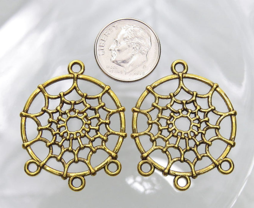 Spiderweb/Dream Catcher Antique Gold 34x28x2mm Alloy Metal Pendants/Links/Earring Findings - Qty 2 (MB78A) - Beads and Babble