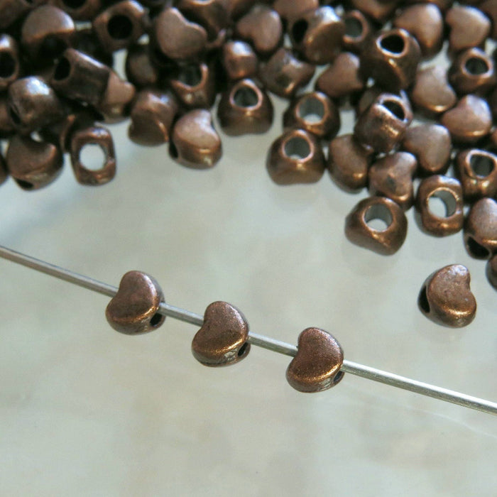 Tiny Heart 4x3mm Antique Copper Alloy Metal Beads - Qty 50 (MB173) - Beads and Babble