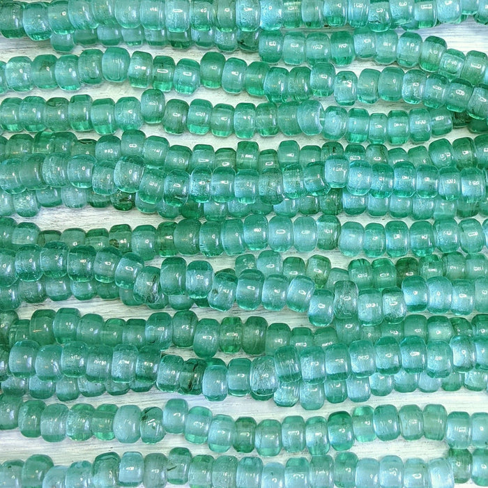 Transparent Aquamarine - Size 9x6mm (3mm hole) Recycled Glass Crow Beads - 24 Inch Strand (ICB11) - Beads and Babble