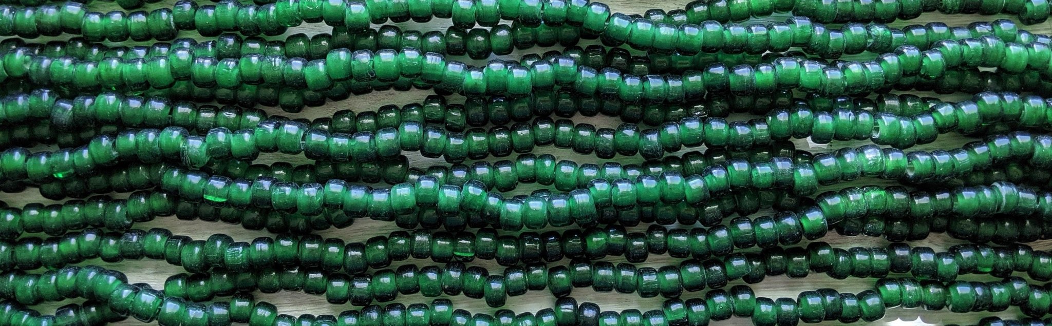 Transparent Dark Green - Size 9x6mm (3mm hole) Recycled Glass Crow Beads - 24 Inch Strand (ICB06) - Beads and Babble